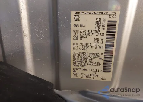 2021 Nissan Rogue Sl Fwd z USA, uszkodzony, nr VIN 5N1AT3CA9MC711312